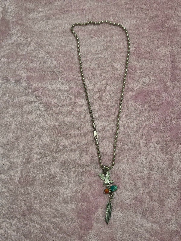 Vintage Sterling Silver Southwestern Eagle Feather Charm Necklace with Turquoise
