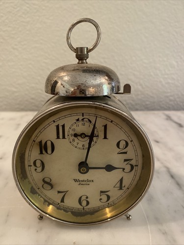 Antique Vintage 1918-1927 Westclox America Style 1a Nickel Alarm Clock WORKS!