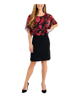 CONNECTED APPAREL Womens Black Unlined Popover-cape Pullover Dress 10