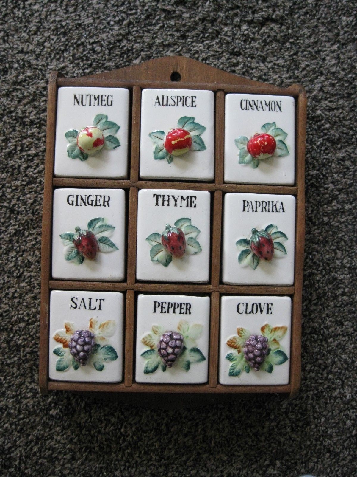 Vintage Porcelain Spice Rack Wooden Wall Case Japan
