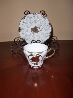 VTG~RARE~14 PC Gold Plated CHINA BAVARIAN~Creamer&Sugar Bowl~6 Cups~6 Saucers