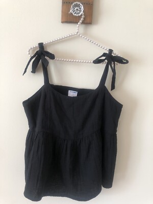 NWT Old Navy Womens Size L Black Cotton Top Tie Shoulders