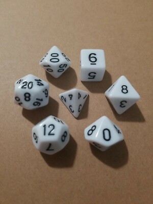 Polyhedral Gaming 7Pc Dice Set White/Black; DnD, Roleplaying, FREE SHIPPING