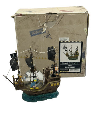 Disney Parks Snow Globe Black Pearl Pirate Ship Mickey Donald & Pluto Rare