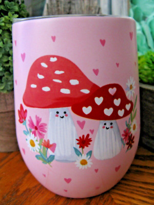 New Clementine Paper Woodland Friends Mushroom Core & Hearts Pink Travel Mug Cup