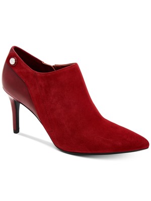 

CALVIN KLEIN Женские кожаные ботильоны с красными пуговицами и острым носком на шпильке, Красный, E5858