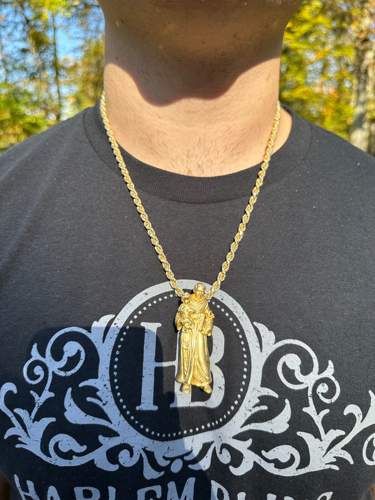 Pre-owned Harlembling Heavy 3d St Joseph W Baby Jesus Real 925 Silver 14k Yellow Gold Pendant Necklace