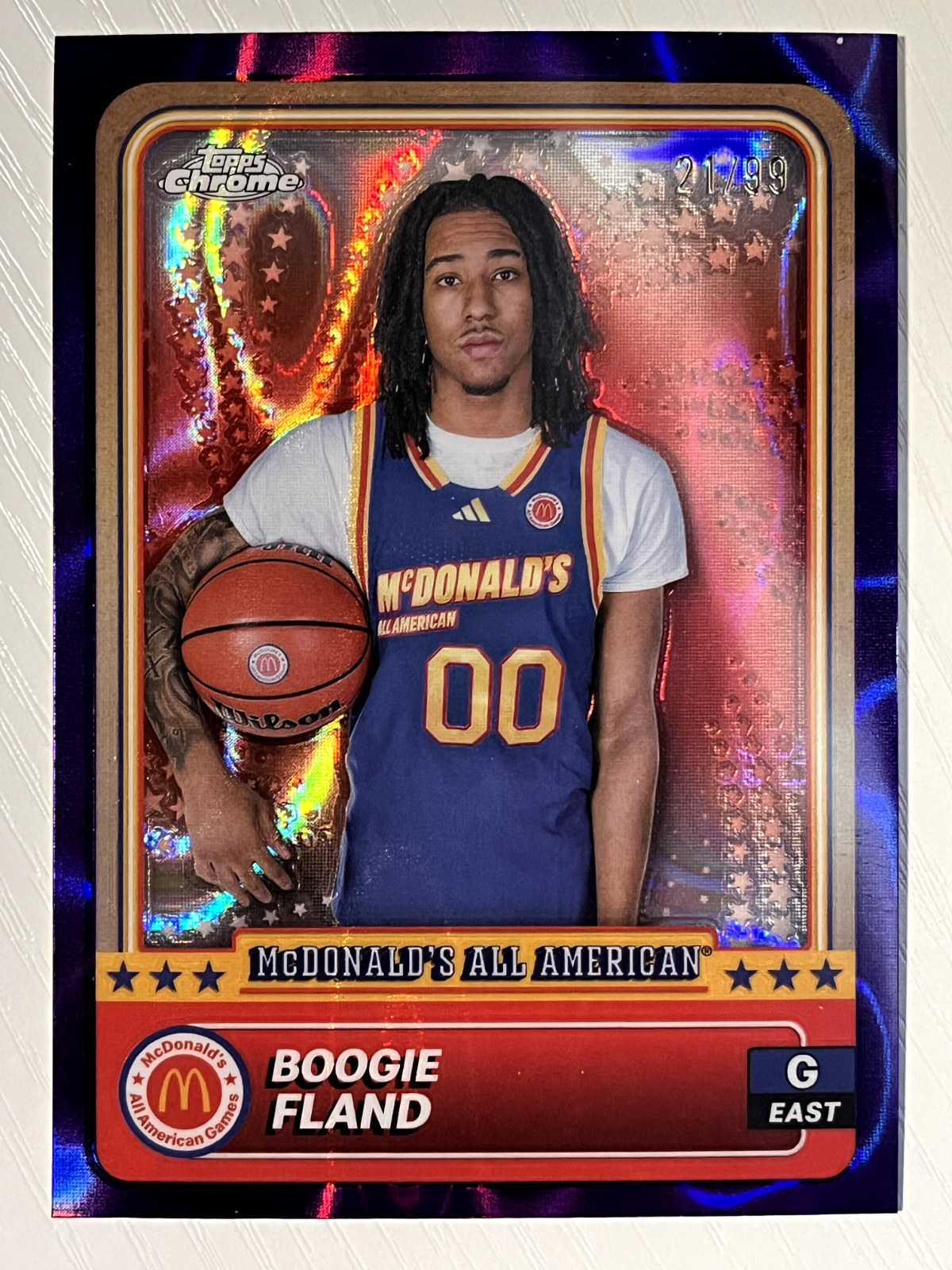 Boogie Fland 2024 Topps Chrome McDonald's AA Purple Lava Refractor 21/99