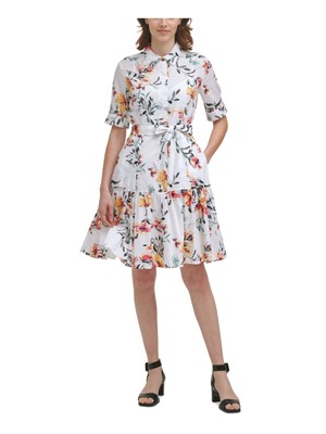 

CALVIN KLEIN Женское белое платье-рубашка с пуговицами спереди и рукавом до локтя, Белый