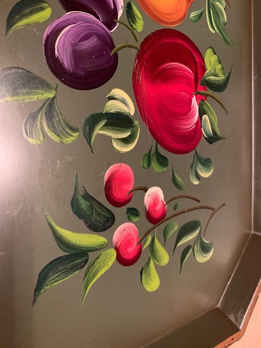 Vintage Nashco Products Of NY Hand-Painted Toleware Tray w/Fruit