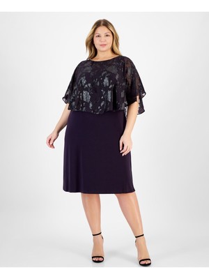 CONNECTED APPAREL Womens Navy Flutter Sleeve Sheath Dress Plus 24W