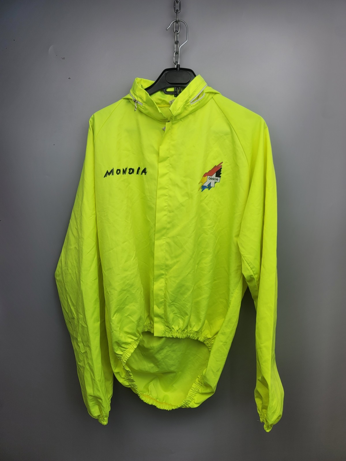 Vintage ASSOS Mondia Cycling Full Zip Jacket Neon Green Hooded Unisex SIze L-XL