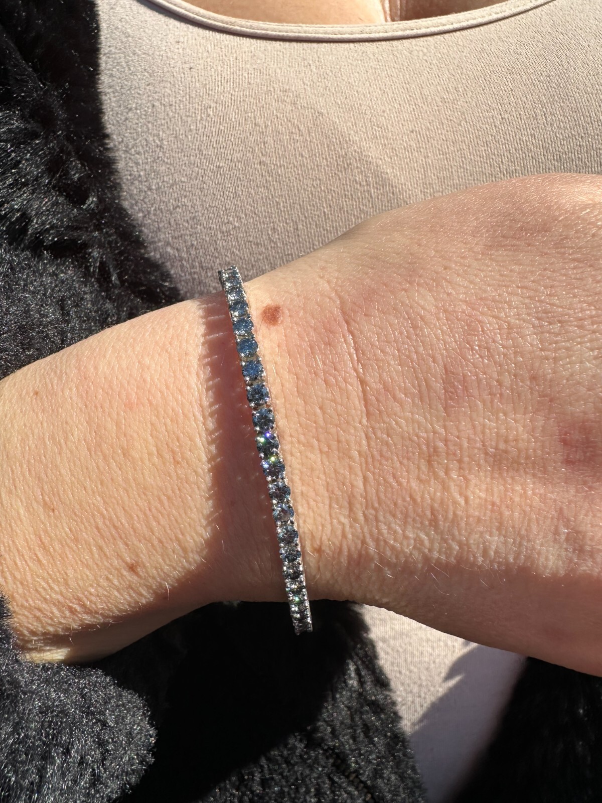 Pre-owned Silver Real Iced Blue Gray Moissanite 3mm Tennis Bracelet 925  Pass Diamond Test