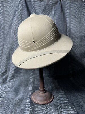 Vintage Pith Helmet  Khaki Safari Hard Sun Rigid Hat DSA 100-4036. 14
