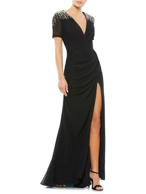 

Женское черное трикотажное платье с короткими рукавами IEENA FOR MAC DUGGAL, Черный