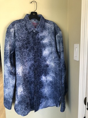 LUCHIANA Visconti  Shirt NWOT Blue Ombre Flocked Long Sleeve Shirt Extra-Large