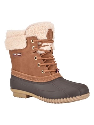 

TOMMY HILFIGER Женские коричневые водостойкие ботинки Mysty на блочном каблуке Duck Boots, Коричневый, TWMYSTY