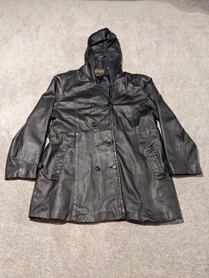 Giorgio Sant Angelo Leather Jacket Womens Large Coat Double Breasted Vintage