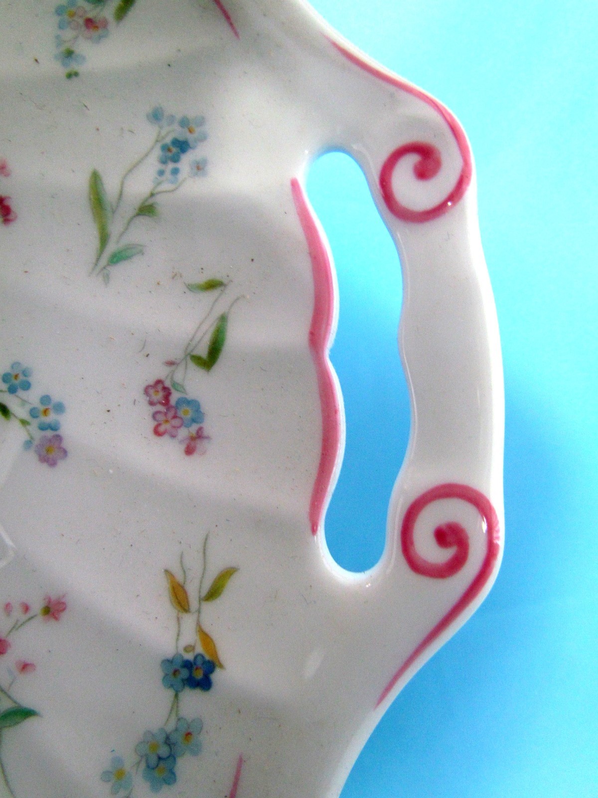 Pink Forget Me Not Handled 12.25 Inch Cake Plate by Royal Worcester