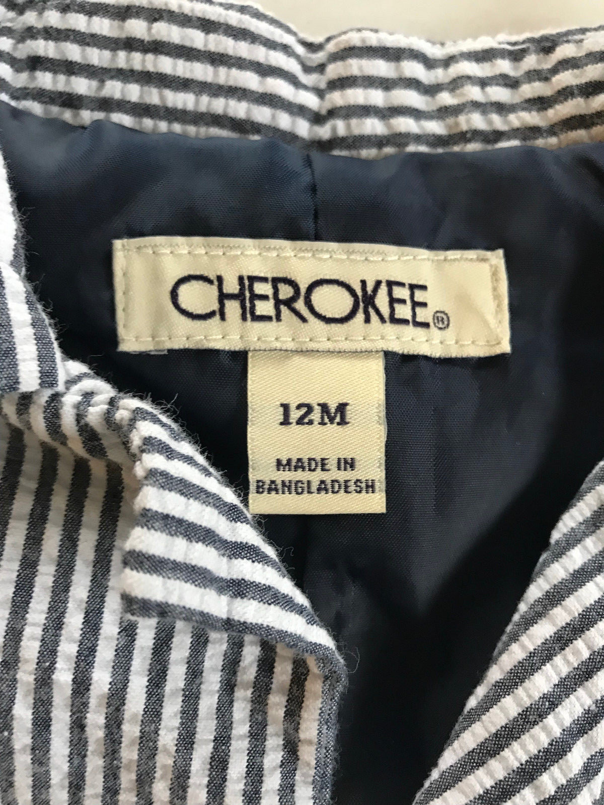 Cherokee Boys Blue/Gray White Striped Seer Sucker Sport Coat Blazer Size 12m