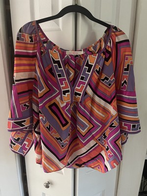 Alice and Trixie Size S Women's 100% Silk Vibrant Print S/S Blouse