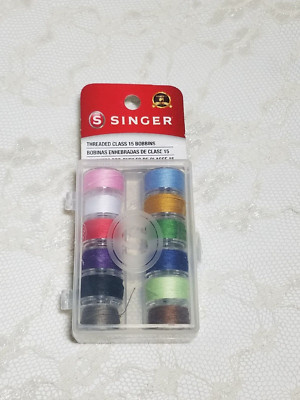 USED~ Singer Notions Transparent Plastic Class 15 Bobbins - Threaded-12/Pkg