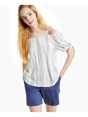STYLE & COMPANY Womens White Stretch Tie-cuff Elbow Sleeve Off Shoulder Top XL