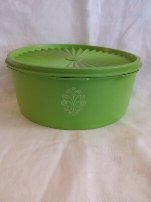 tupperware round container with lid, green color