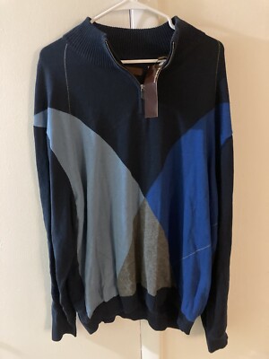 Perry Ellis NWT Sweatshirt Men's Size 2XL  1/4 Zip Blue Pullover Outdoor Preppy