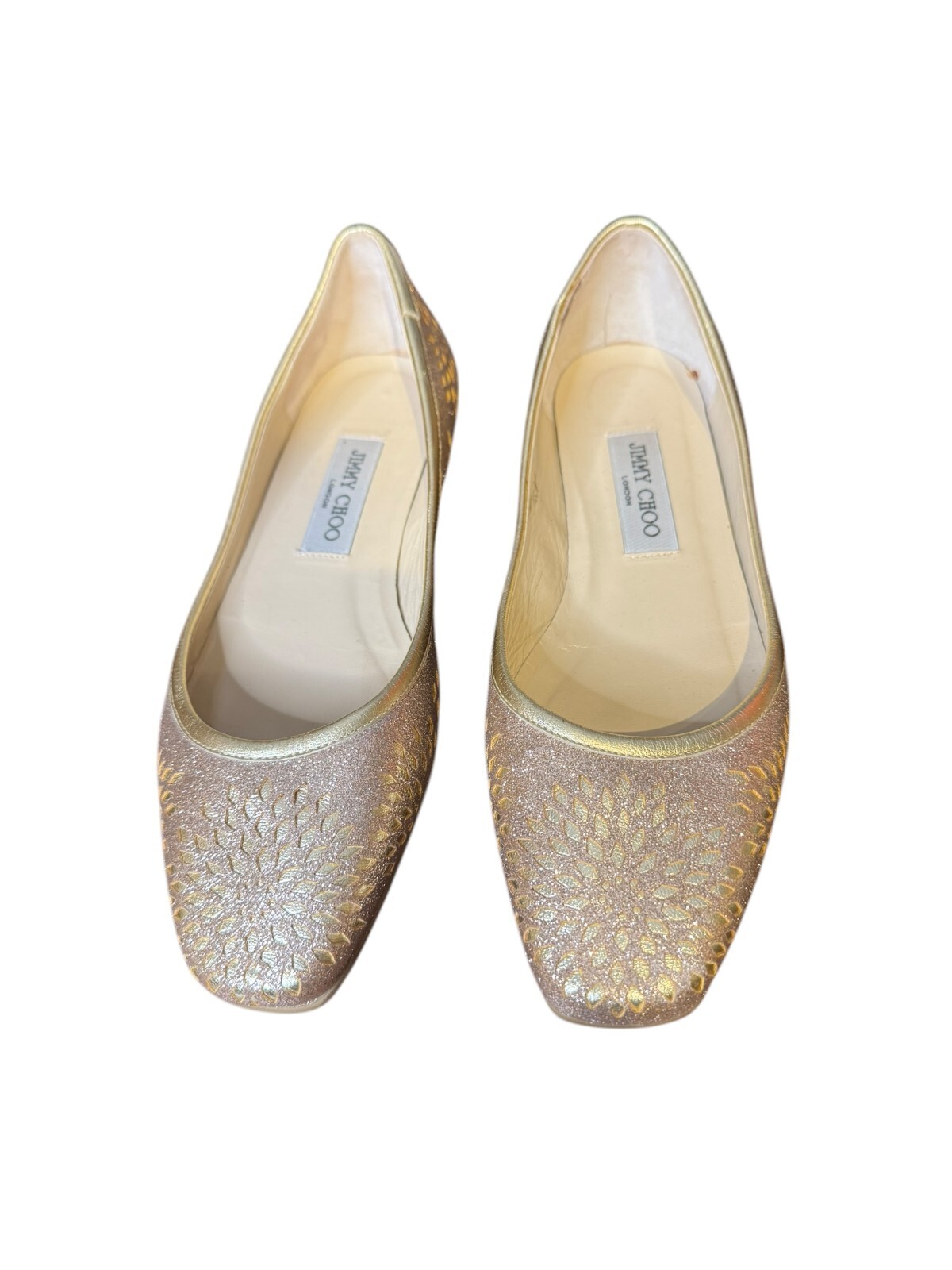 Jimmy Choo Women's Shoes Laser Cutout Shimmer Ballet Flats Sparkle Sz. 38/7