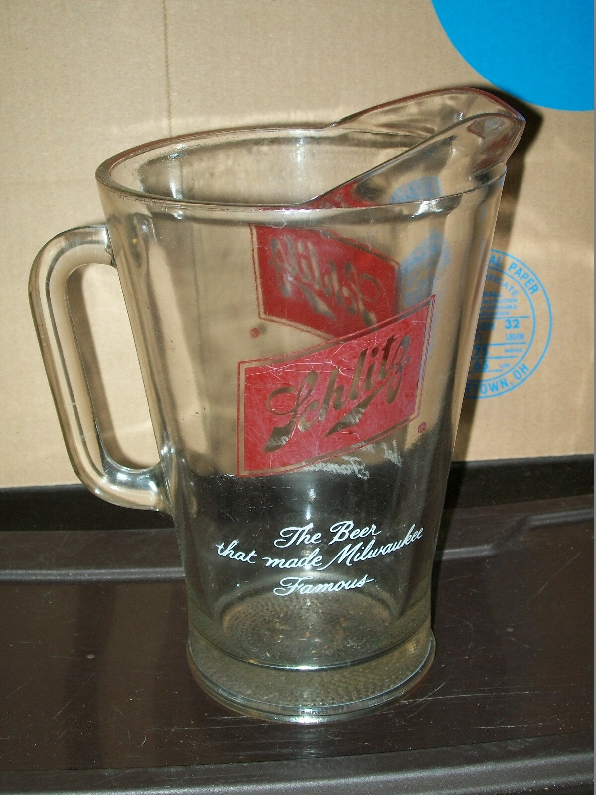 SCHLITZ GLASS BEER PITCHER