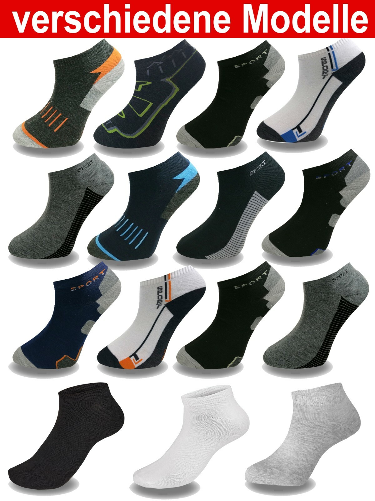 24 Paar Sneaker Socken Herren Damen Füßlinge Freizeit Sport Kurz Baumwolle