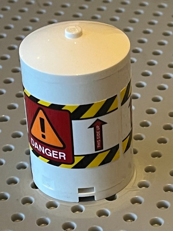 Lego White Cylinder Half Danger X2 Ref 6259pb043 / Set 42079 Heavy Duty Forklift