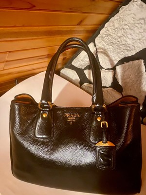 Prada Vitello Daino Tote Bag Leather Black Authentic - Sale Ends Soon