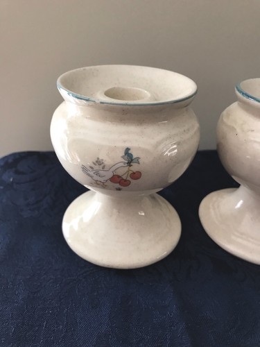 International China Marmalade 2 Ceramic Candle Stick Holders Geese Goose Ribbon