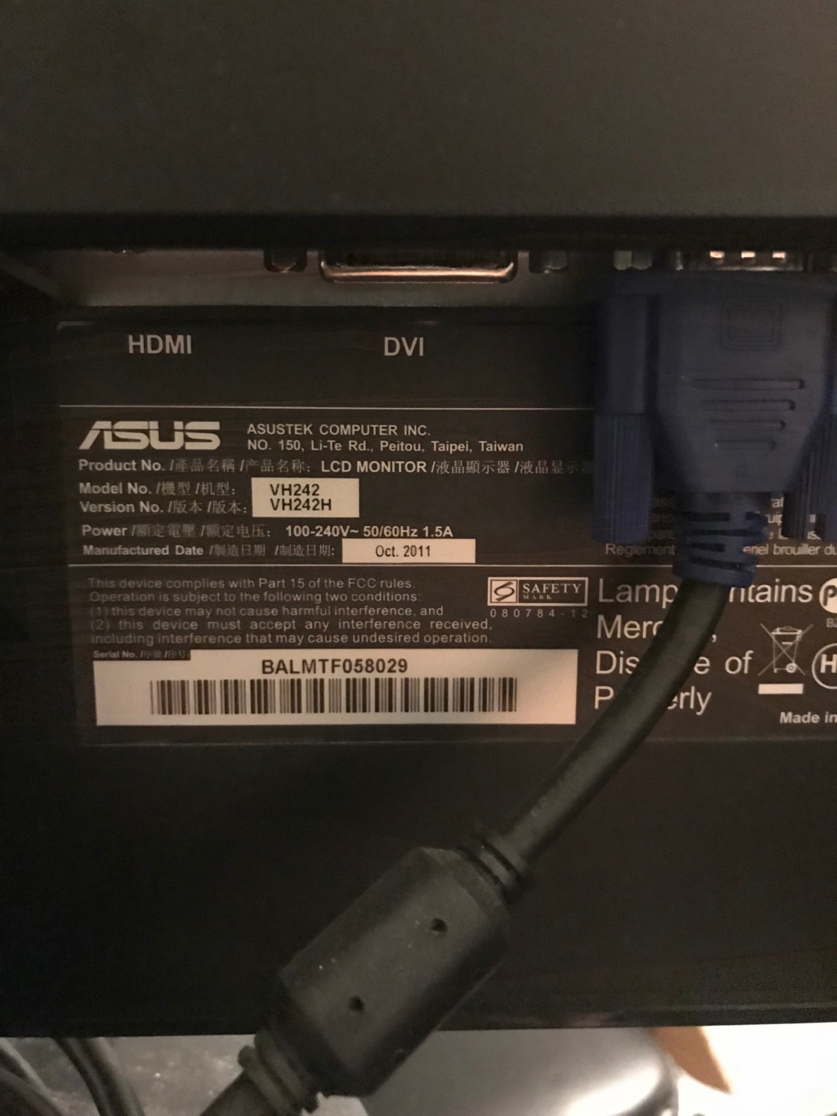 ASUS VH242 VH242H 24