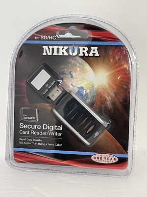 Nikura Secure Digital Card Reader and Writer Fits SD/SDHC, BRAND NEW, SEALED    