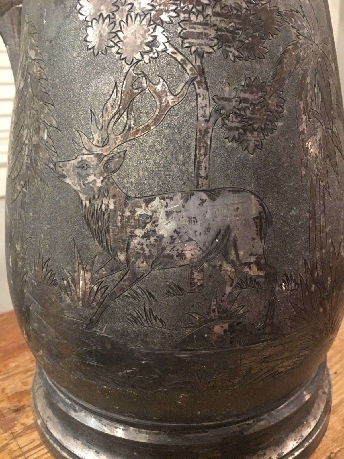 Antique Stimpson Water Pitcher Victorian 1800s Deer Gargoyle Handle Silver Plate