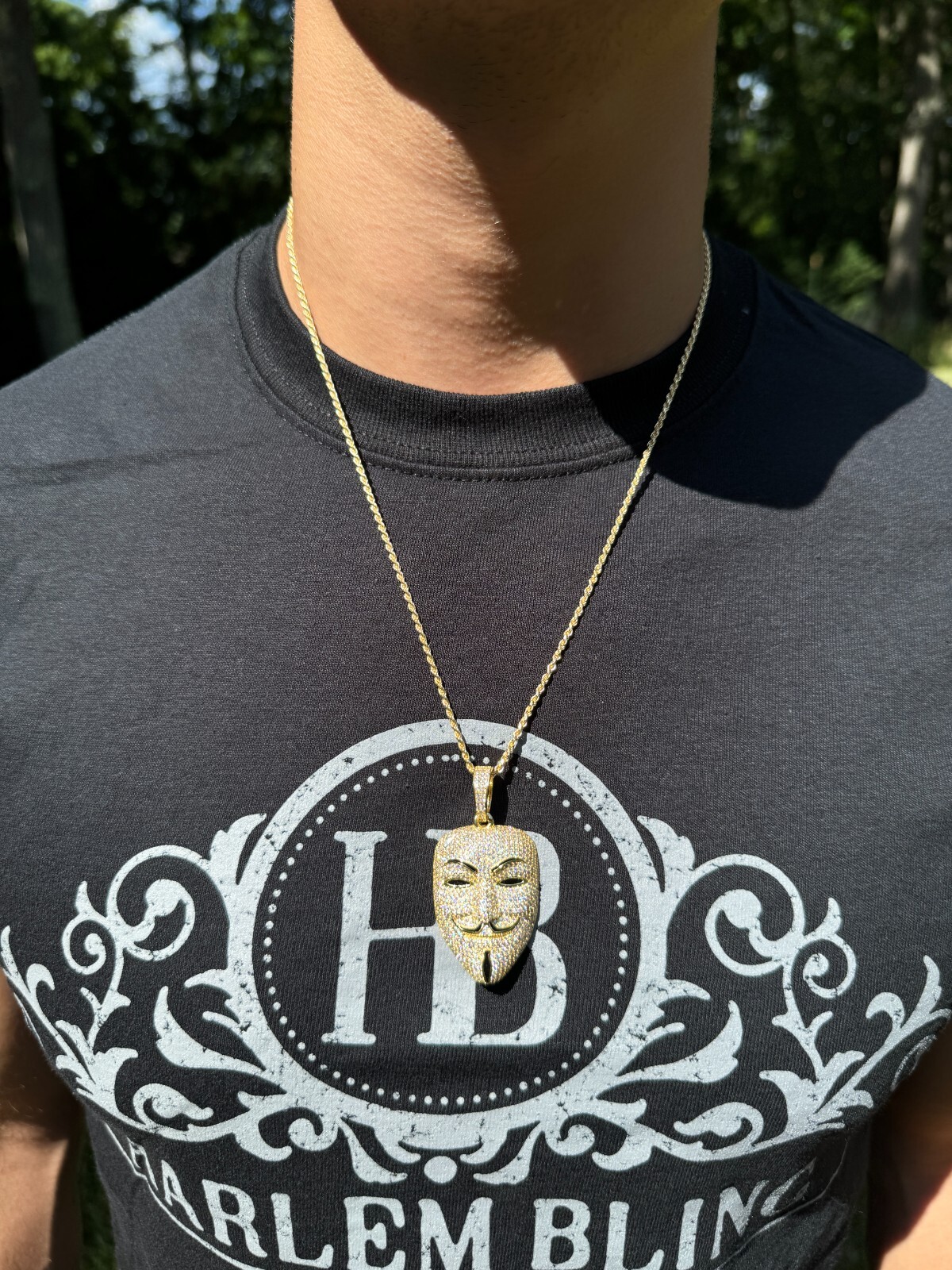 Pre-owned Hip Hop Real Moissanite V For Vendetta Mask Iced Anonymous Pendant Necklace 925 Silver In White