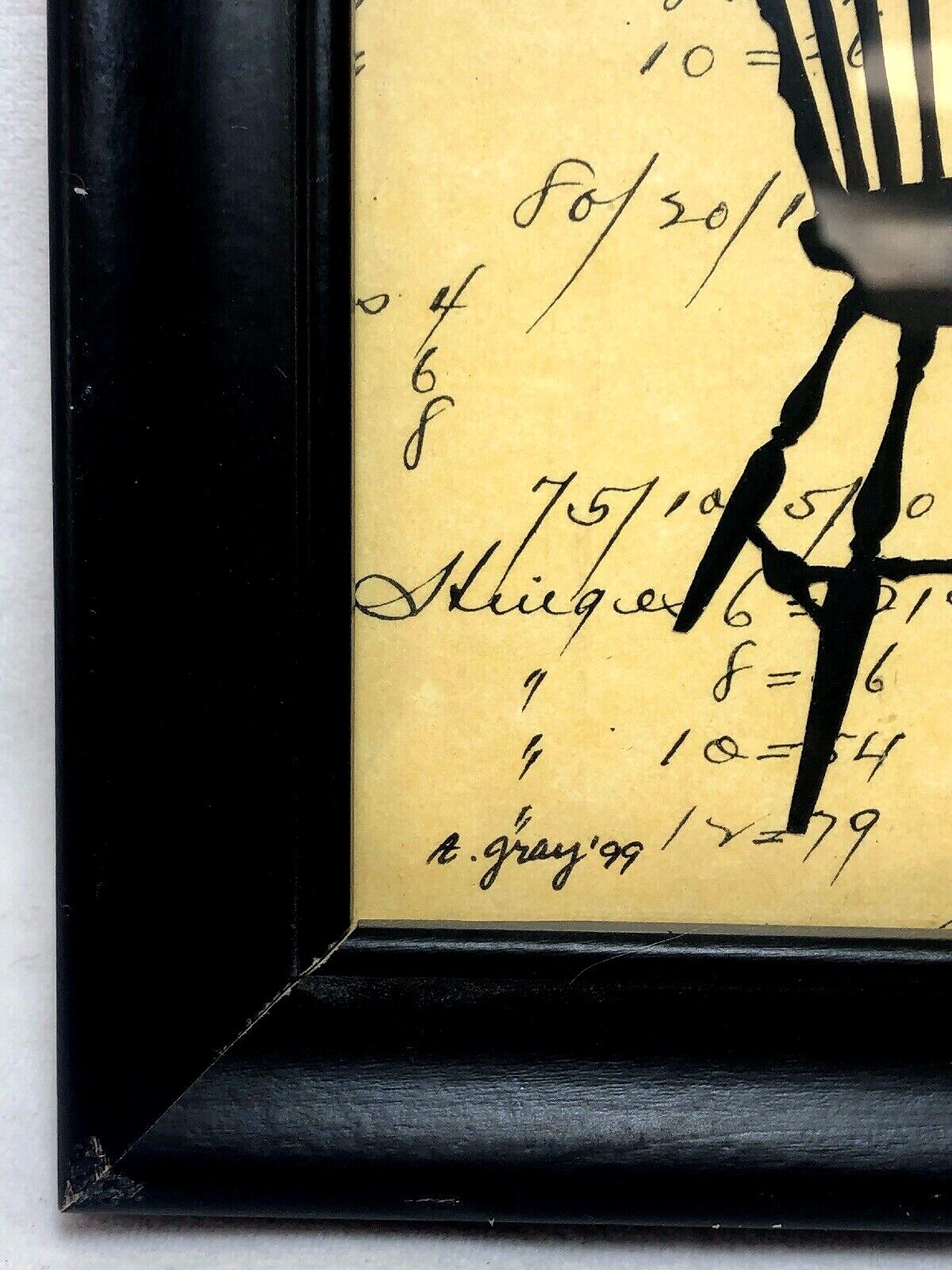 vintage Hand Cut Paper Sillouette Of Windsor Chair Framed 8.75”x6.75”