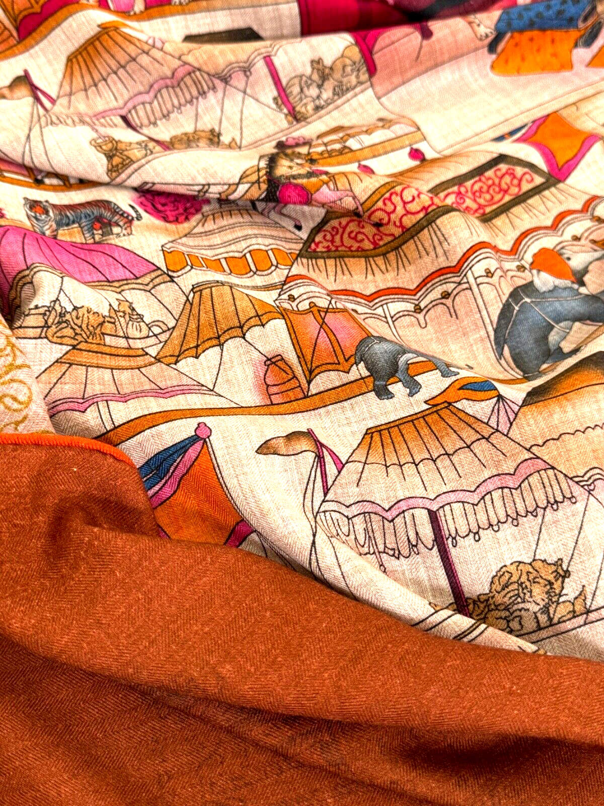 Cashmere & Silk Shawl Scarf with Circus Theme in Soft Challis A355