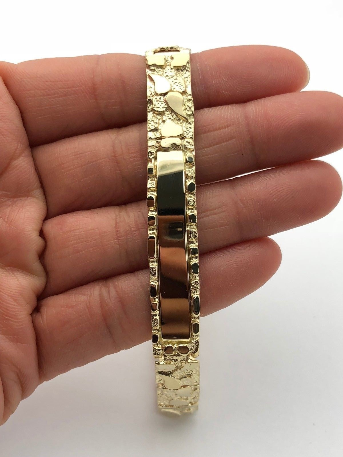 Real 14k Yellow Gold Nugget ID Bracelet 8" 10mm 25.5g | eBay