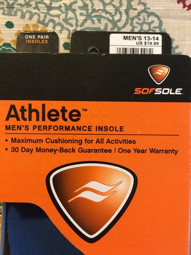 Sof Sole Insoles Men's Athlete Performance Full-Length Gel Shoe Insert