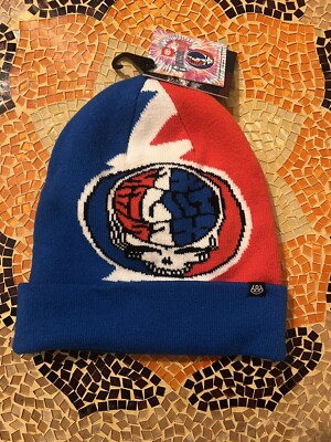 686 Grateful Dead Red White Blue Skull Knit Beanie Winter Hat Snow Boarding O/S