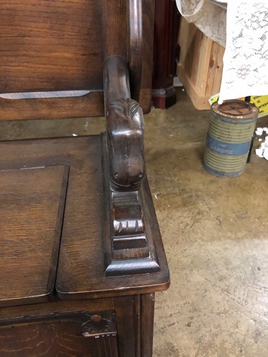 super nice oak monk bench with lion carved super item