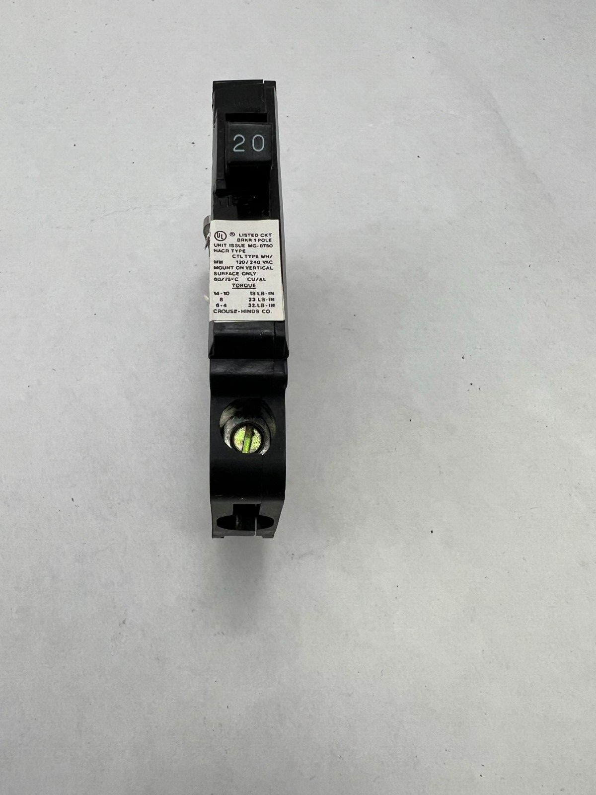 Crouse Hinds MH120L NIB 1P 20A Left Hook Breaker See Pics #A49