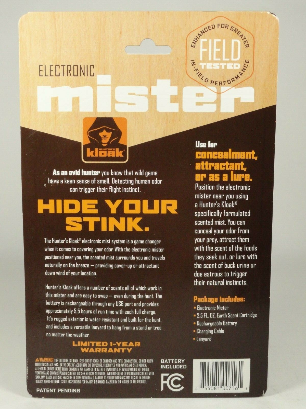 NEW Hunter's Kloak Mist System Mister w Earth Scent Cover