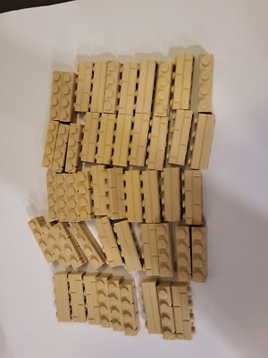 Lego New Tan Bricks Modified 1 x 4 with Masonry Profile 50 Pieces