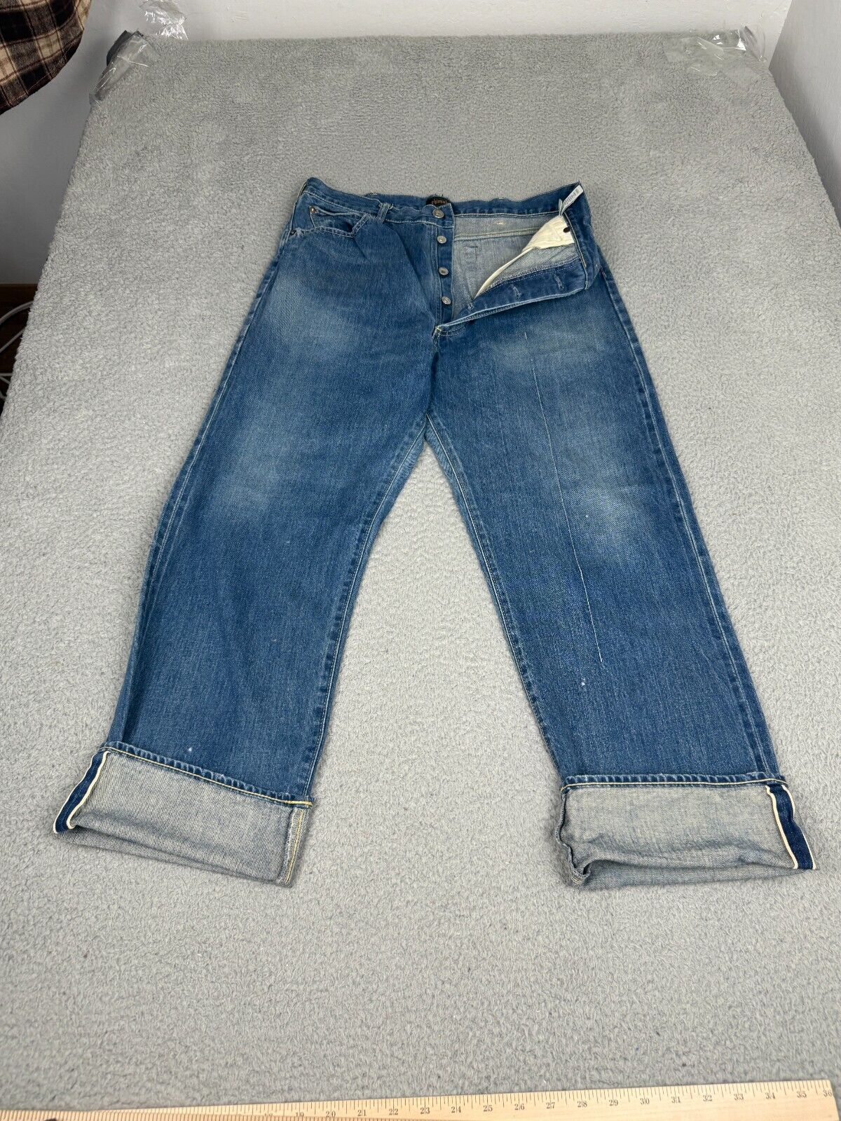 Chimala Selvedge Jeans Mens 32 Blue Faded Button Fly Wide Chimala Selvedge Jeans Mens 32 Blue Faded Button Fly Wide