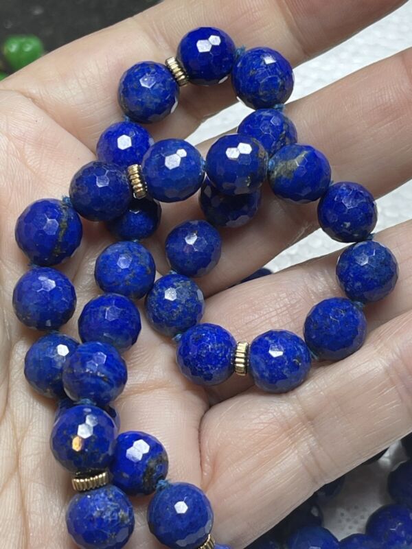 14k Yellow Gold Faceted Lapis Bead Necklace Strand 32.5” Vintage